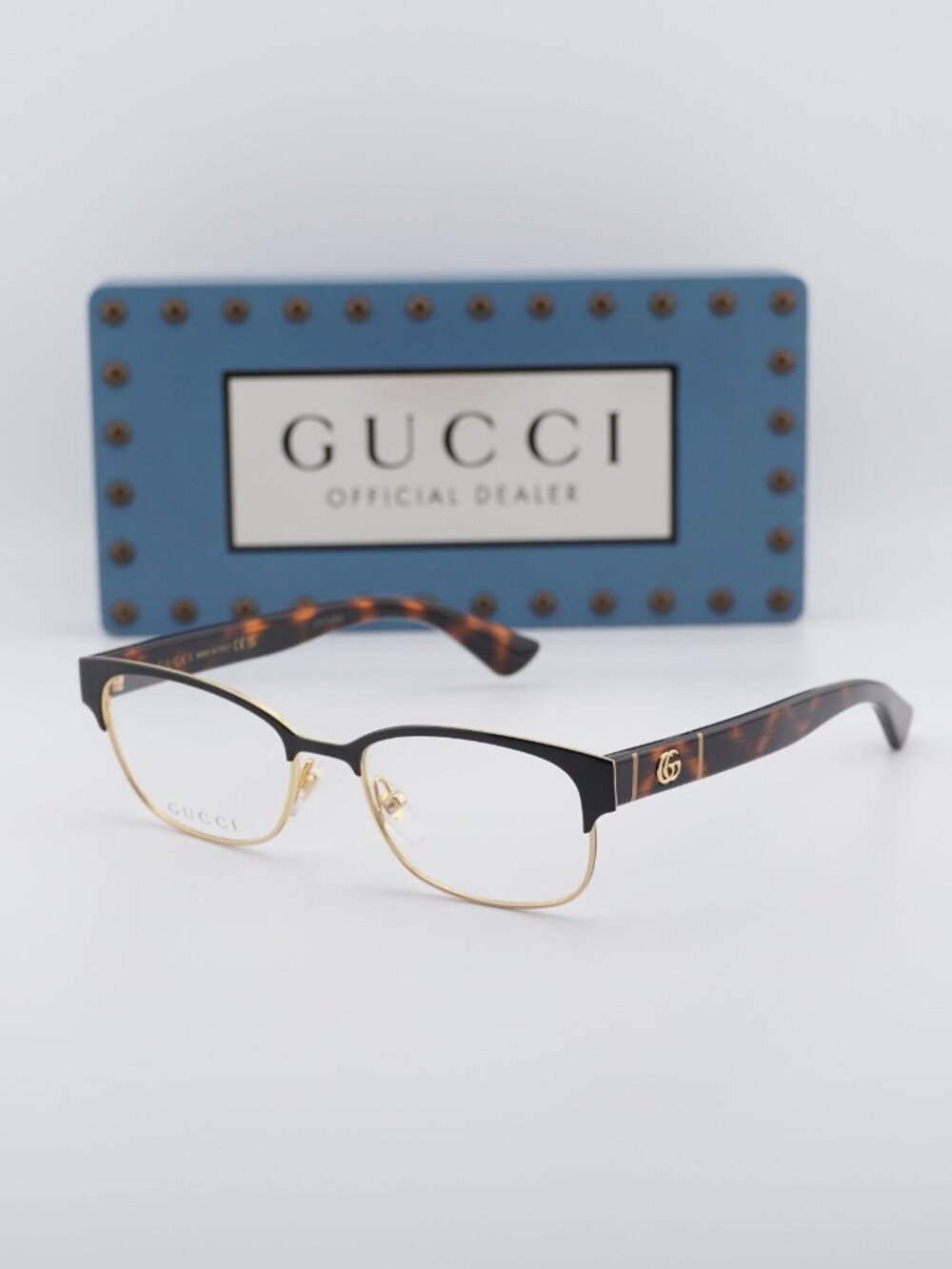 Gucci GG0751O 002 Rectangle Eyeglasses - Black/Gold 49mm